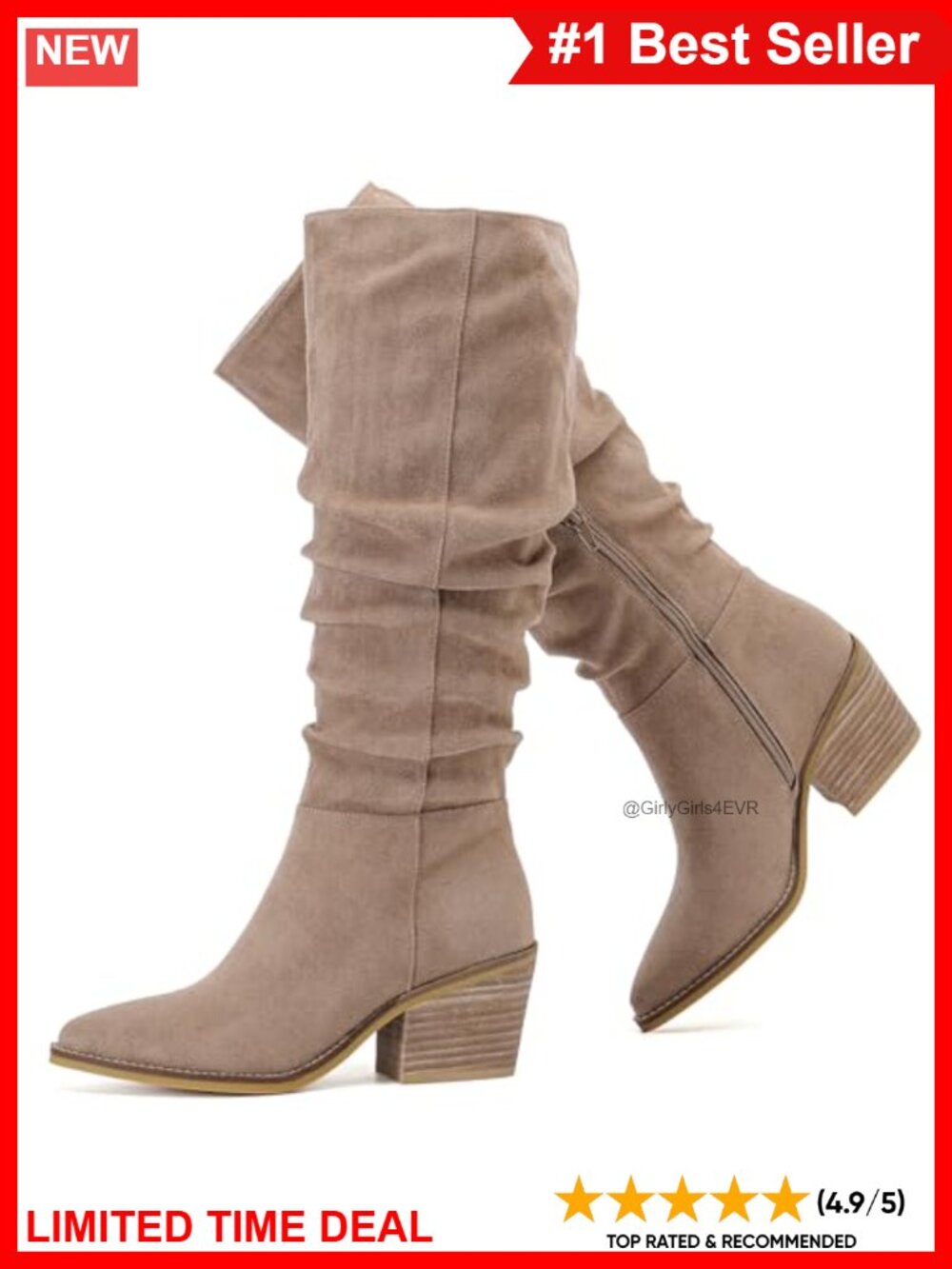 Women's Knee High Slouchy Heeled Boots Pointed Toe Microfiber